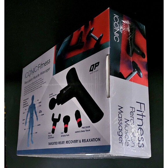 Iconic Fitness Massager Percussion Hand Held 4 Heads 6 Speeds Black NEW SEALED! - Picture 4 of 7